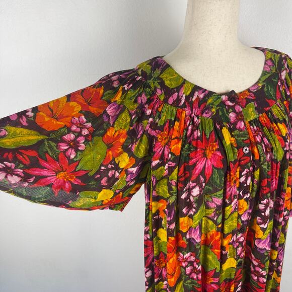 Go Softly Patio House Dress MuMu Orange Brown Floral Pockets Cottage Size Medium - Picture 4 of 9